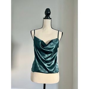 Dark Green Floral Print Polyester Top